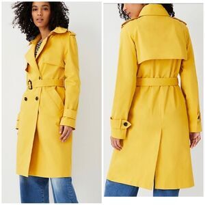 Ann Taylor Petite Mustard Yellow Dopamine Dressing Twill Trench Coat Size XXS